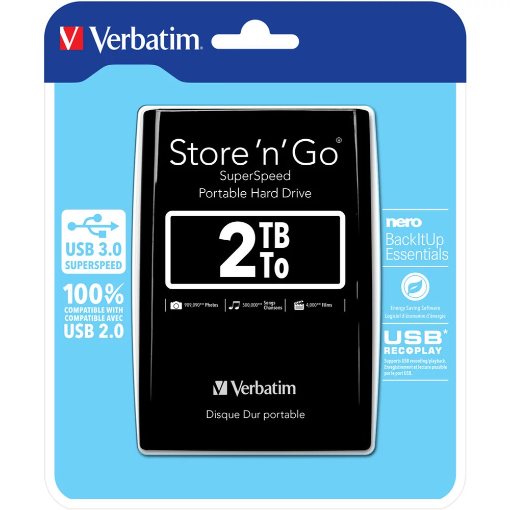VERBATIM USB 3.0 HDD 2,5 STORE N GO 2TB FEKETE