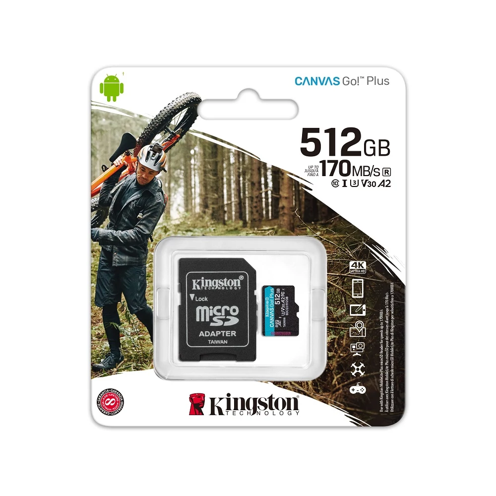 KINGSTON CANVAS GO PLUS MICRO SDXC 512GB + ADAPTER CLASS 10 UHS-I U3 A2 V30 170/90 MB/s