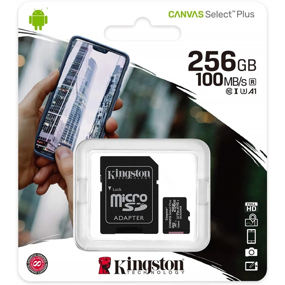KINGSTON CANVAS SELECT PLUS MICRO SDXC 256GB + ADAPTER CLASS 10 UHS-I U1 A1 V10 (100 MB/s)