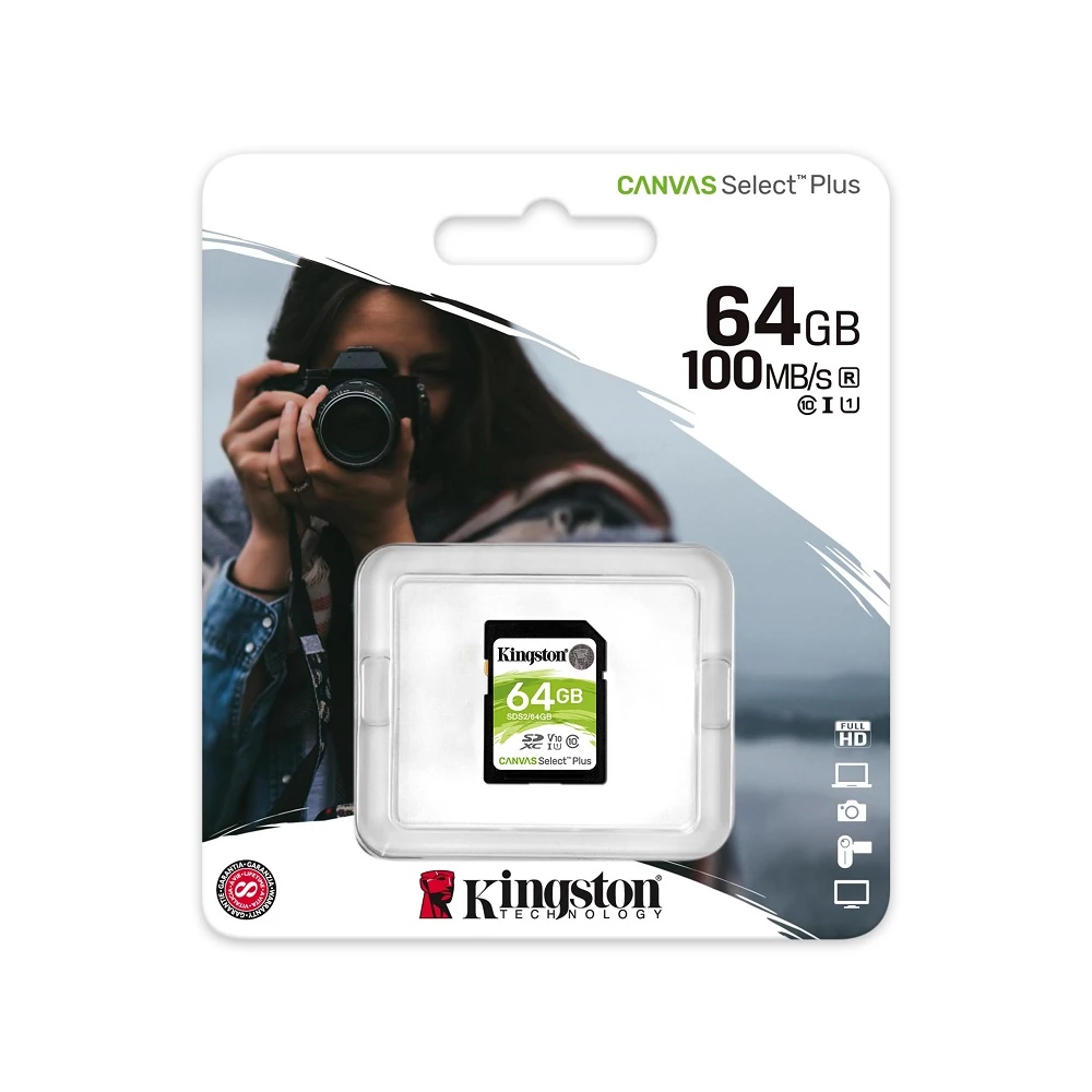 KINGSTON CANVAS SELECT PLUS SDXC 64GB CLASS 10 UHS-I U1 V10 100/10 MB/s