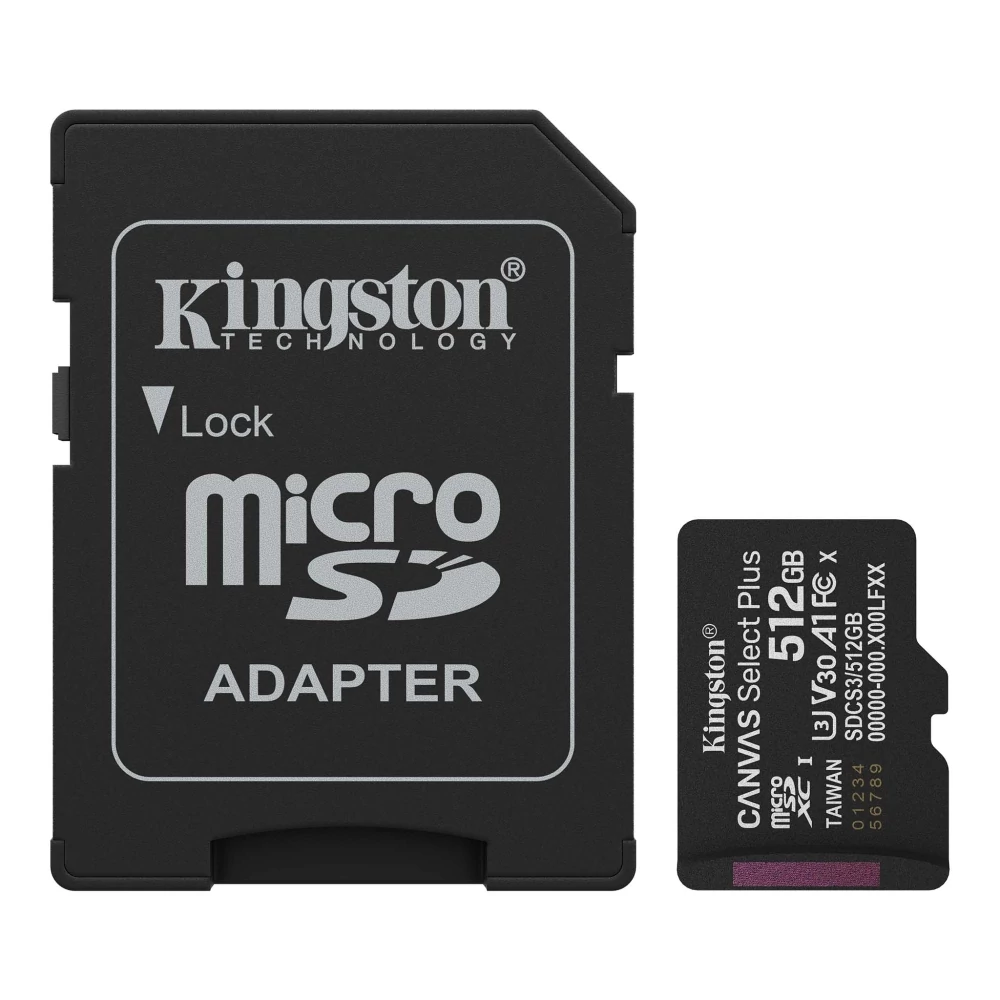 KINGSTON CANVAS SELECT PLUS MICRO SDXC 512GB + ADAPTER CLASS 10 UHS-I U3 A1 V30 (150/85 MB/s)