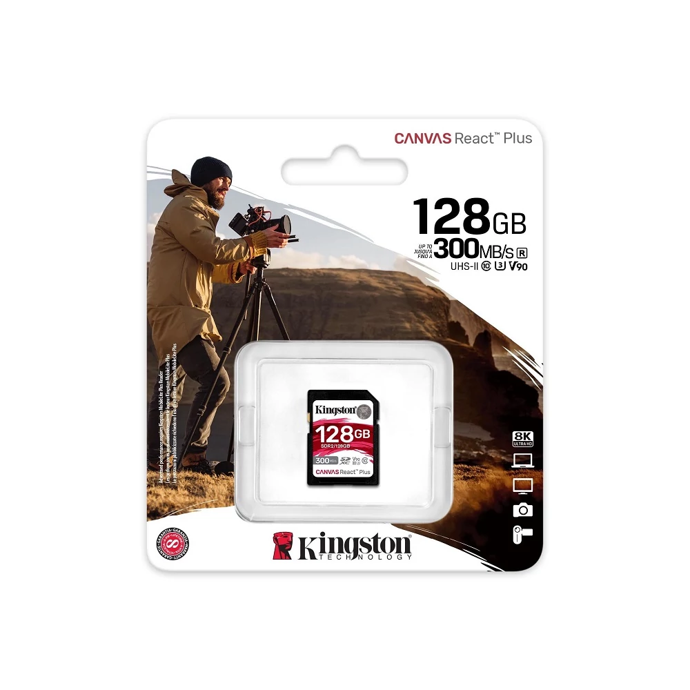KINGSTON CANVAS REACT PLUS SDXC 128GB CLASS 10 UHS-II U3 V90 300/260 MB/s