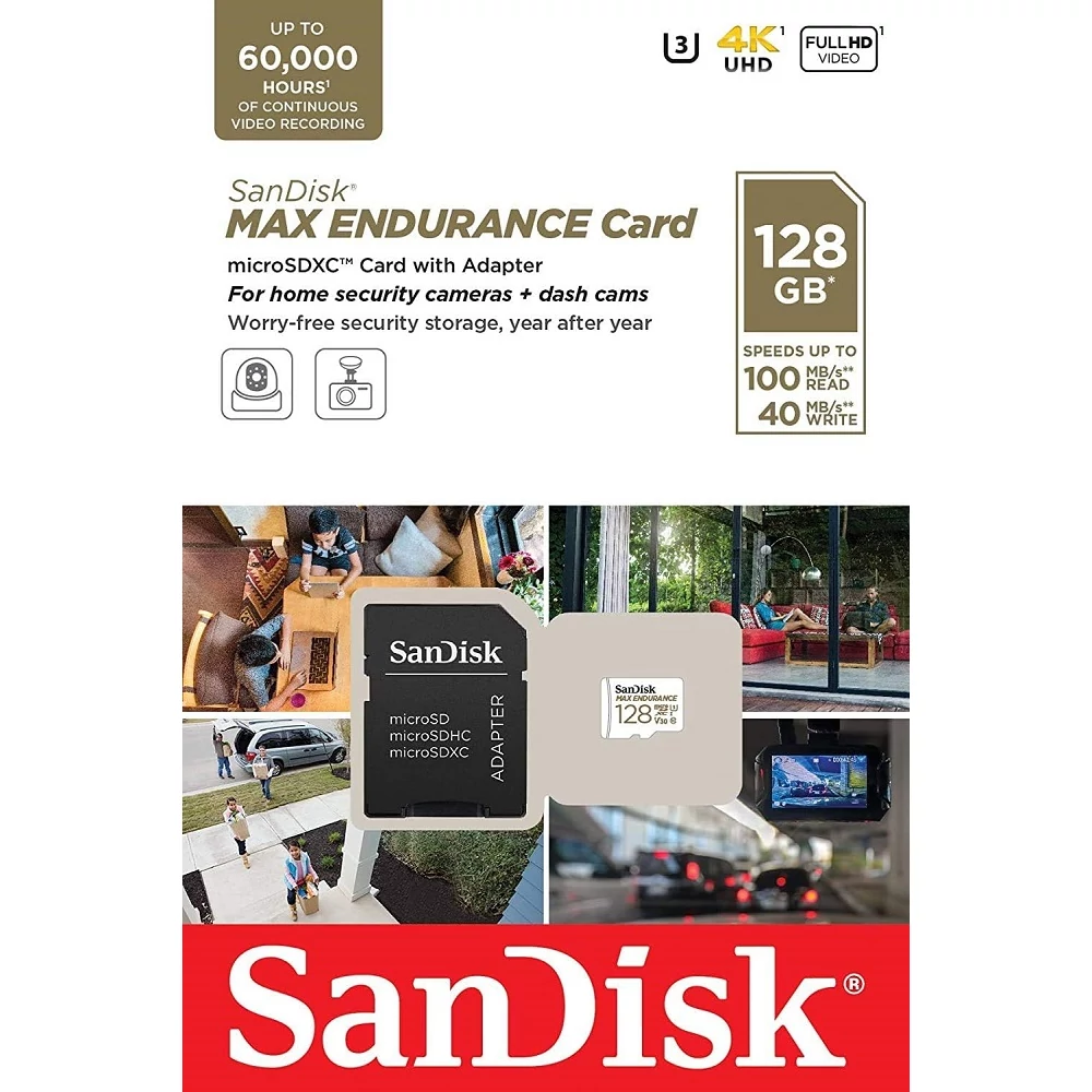 SANDISK MAX ENDURANCE MICRO SDXC 128GB + ADAPTER CLASS 10 UHS-I U3 V30 100/40 MB/s