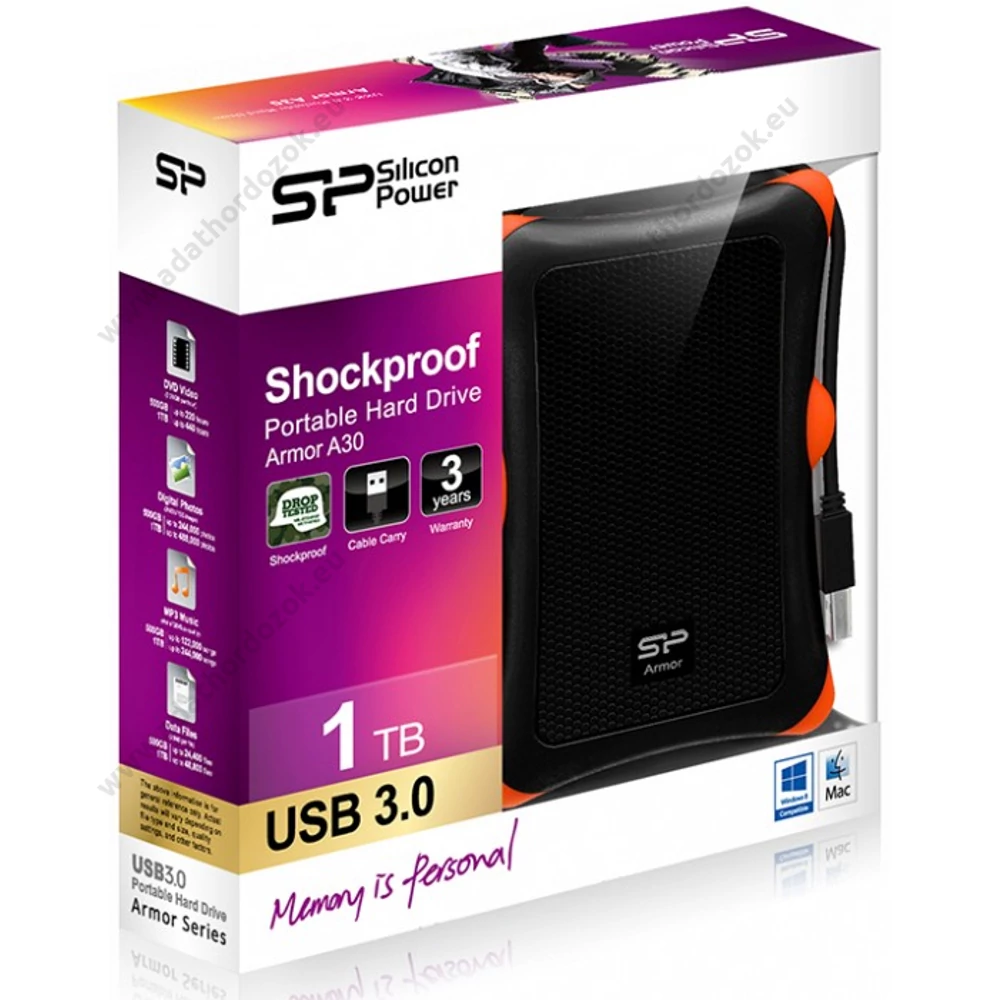 SILICON POWER ARMOR A30 2,5 COL USB 3.0 KÜLSŐ MEREVLEMEZ 1TB FEKETE