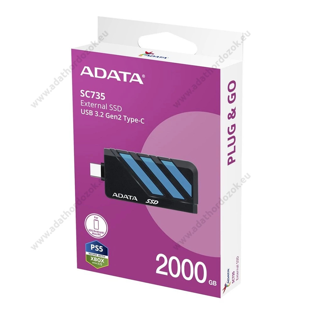 ADATA SC735 USB 3.2 GEN 2 TYPE-C 10Gbps KÜLSŐ SSD MEGHAJTÓ 2000GB FEKETE-KÉK