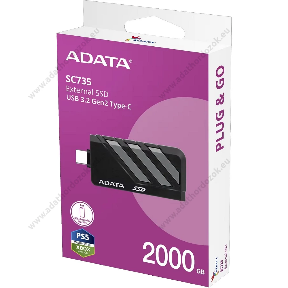 ADATA SC735 USB 3.2 GEN 2 TYPE-C 10Gbps KÜLSŐ SSD MEGHAJTÓ 2000GB FEKETE-SZÜRKE