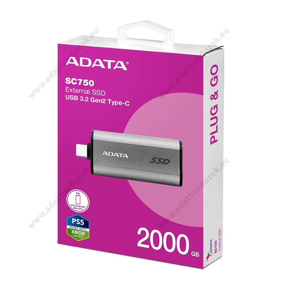 ADATA SC750 USB-C 3.2 GEN 2 KÜLSŐ SSD MEGHAJTÓ 2000GB SZÜRKE