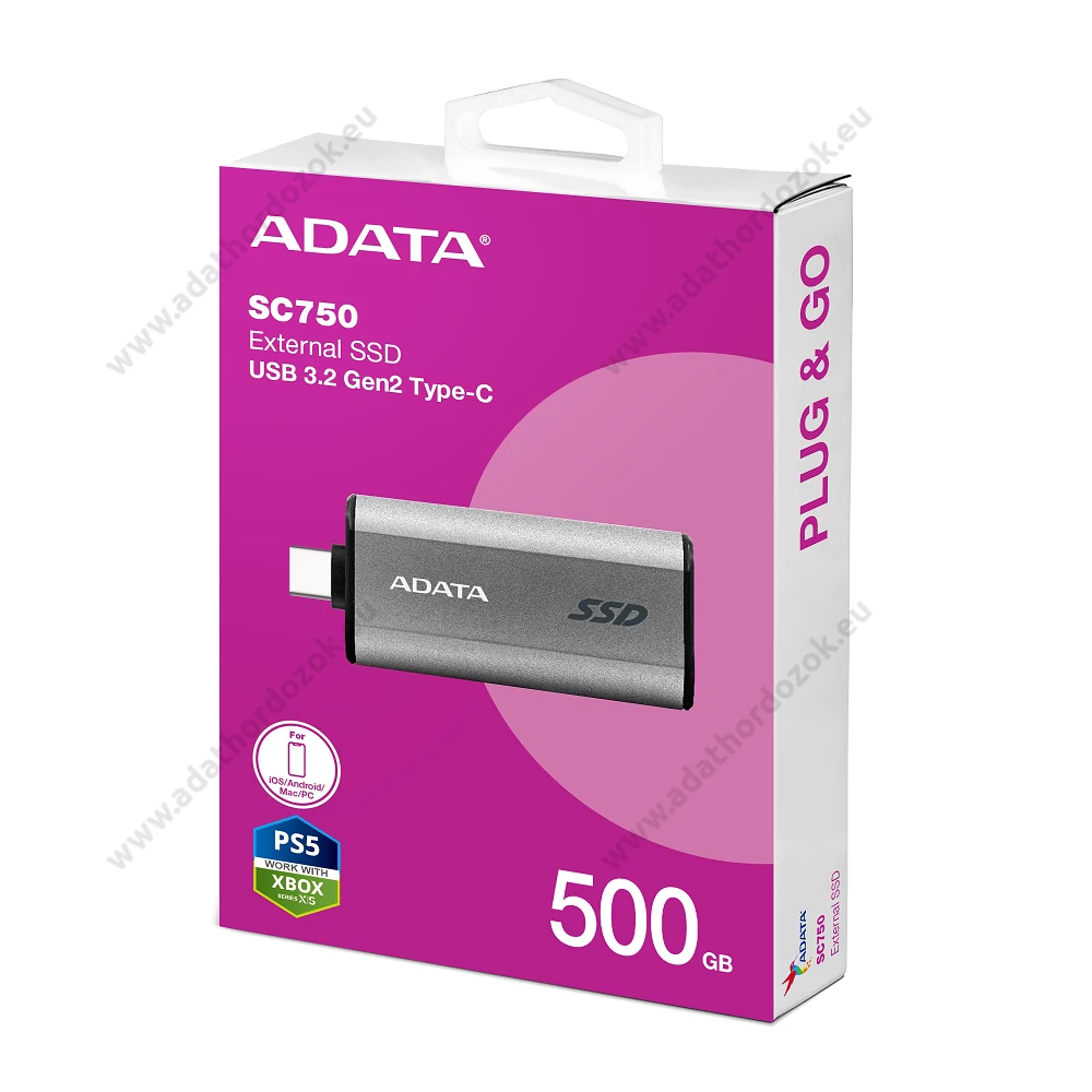 ADATA SC750 USB-C 3.2 GEN 2 KÜLSŐ SSD MEGHAJTÓ 500GB SZÜRKE