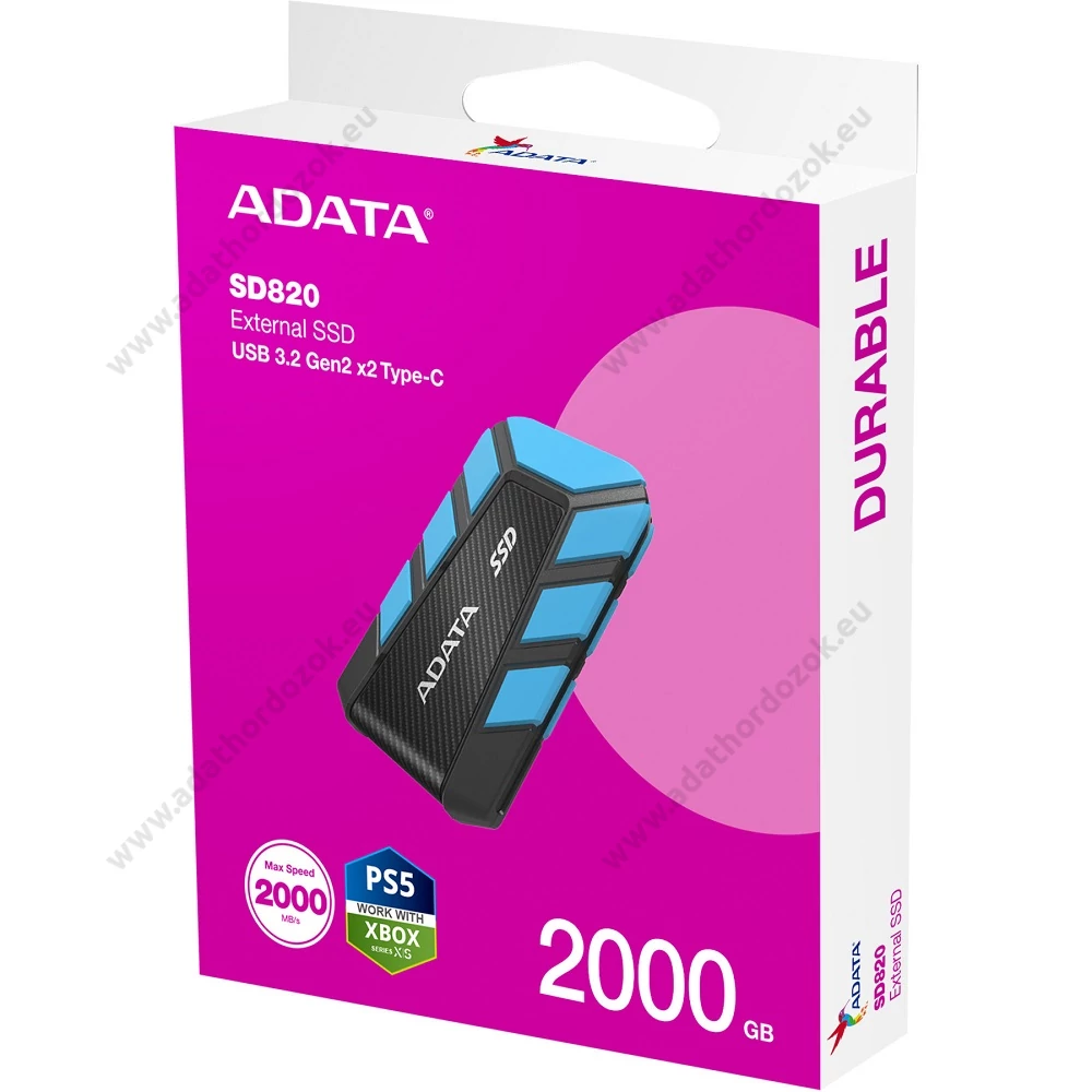 ADATA SD820 USB 3.2 GEN 2x2 20Gbps TYPE-C KÜLSŐ SSD MEGHAJTÓ 2000GB FEKETE-KÉK