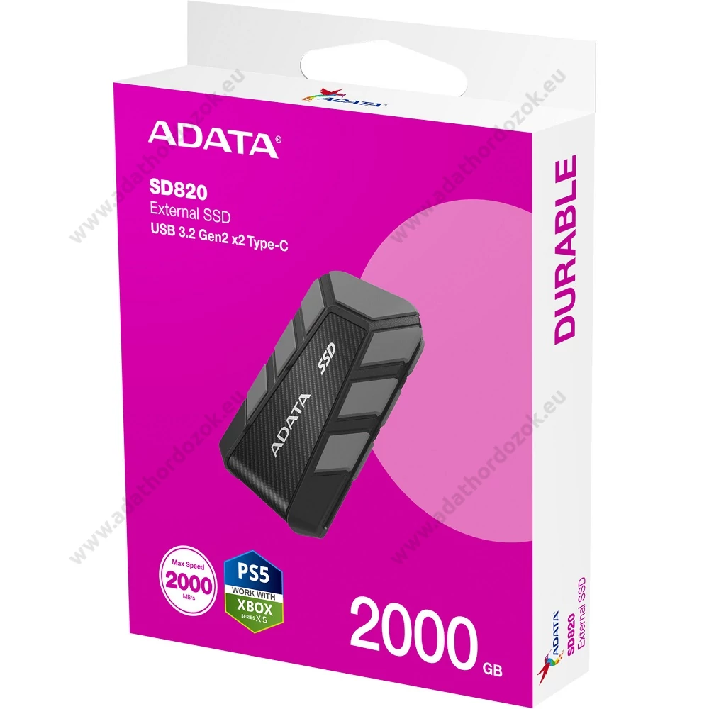 ADATA SD820 USB 3.2 GEN 2x2 20Gbps TYPE-C KÜLSŐ SSD MEGHAJTÓ 2000GB FEKETE-SZÜRKE