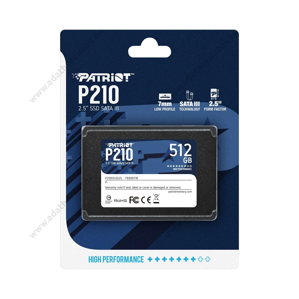 PATRIOT P210 2,5 COL MÉRETŰ SATA III 520/430 MB/s 7mm SSD MEGHAJTÓ 512GB