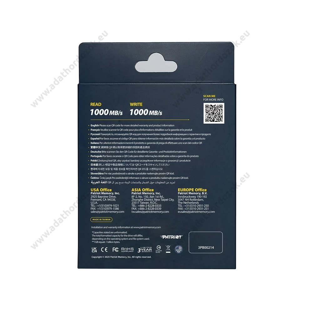 PATRIOT PDP31 USB 3.2 GEN 2 10Gbps TYPE-C KÜLSŐ SSD MEGHAJTÓ 1TB PIROS