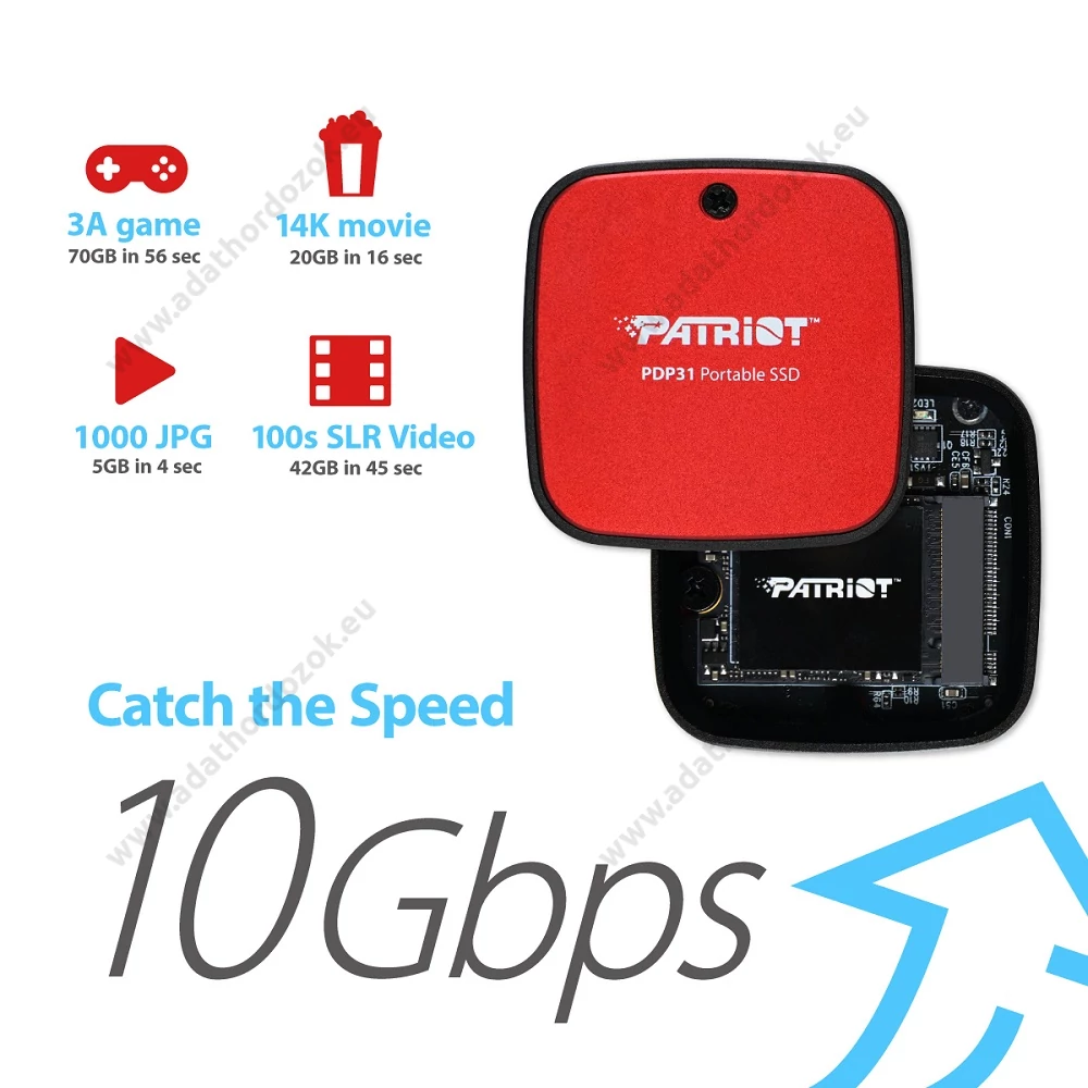 PATRIOT PDP31 USB 3.2 GEN 2 10Gbps TYPE-C KÜLSŐ SSD MEGHAJTÓ 2TB PIROS