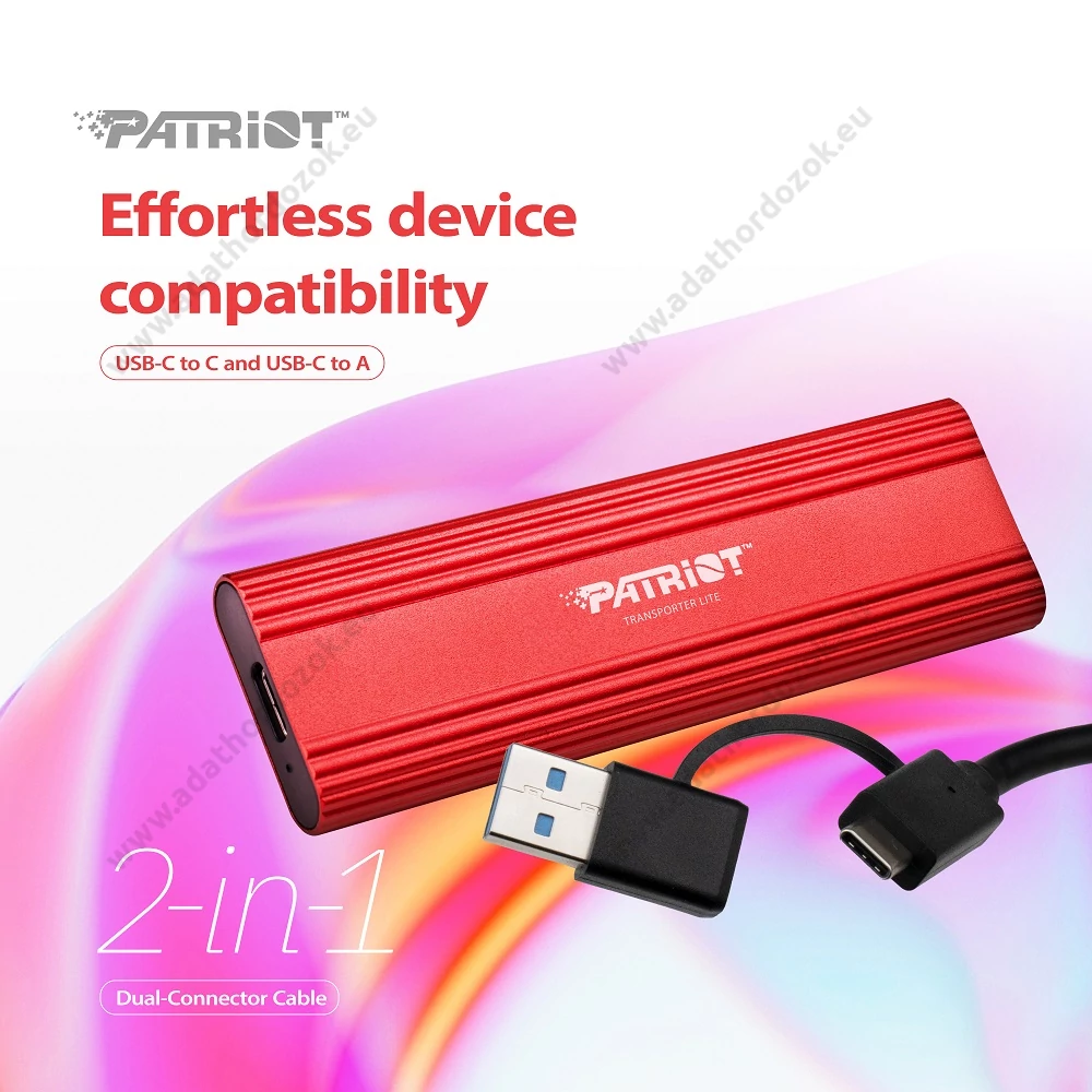 PATRIOT TRANSPORTER LITE USB-C 3.2 GEN 2 KÜLSŐ SSD MEGHAJTÓ 2TB PIROS
