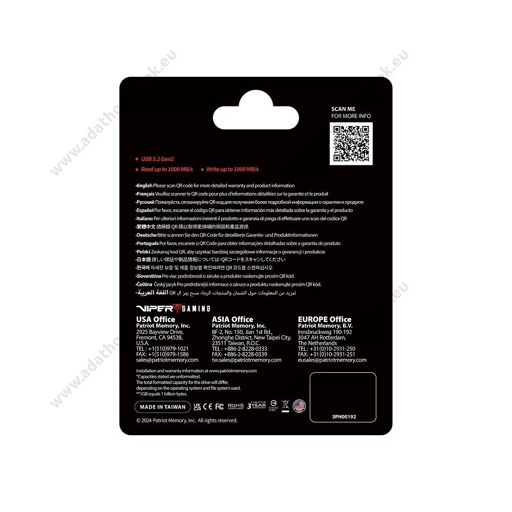 PATRIOT VIPER PVP30 USB 3.2 GEN 2 TYPE-A/TYPE-C KÜLSŐ SSD MEGHAJTÓ 1TB