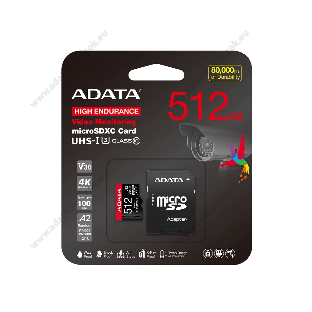 ADATA HIGH ENDURANCE MICRO SDXC 512GB + ADAPTER CLASS 10 UHS-I U3 A2 V30 100/85 MB/s