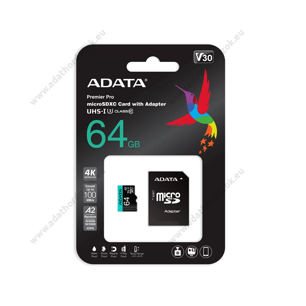 ADATA PREMIER PRO MICRO SDXC 64GB + ADAPTER CLASS 10 UHS-I U3 A2 V30 100/80 MB/s