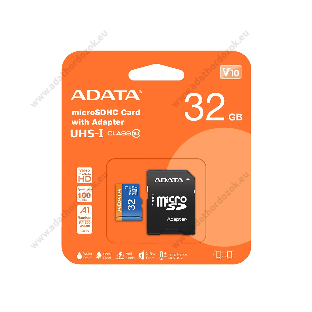 ADATA MICRO SDHC 32GB + ADAPTER CLASS 10 UHS-I U1 A1 V10 (100 MB/s OLVASÁSI SEBESSÉG)