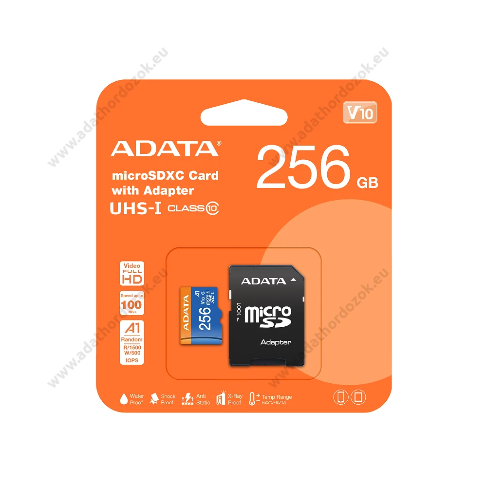 ADATA MICRO SDXC 256GB + ADAPTER CLASS 10 UHS-I U1 A1 V10 (100 MB/s OLVASÁSI SEBESSÉG)