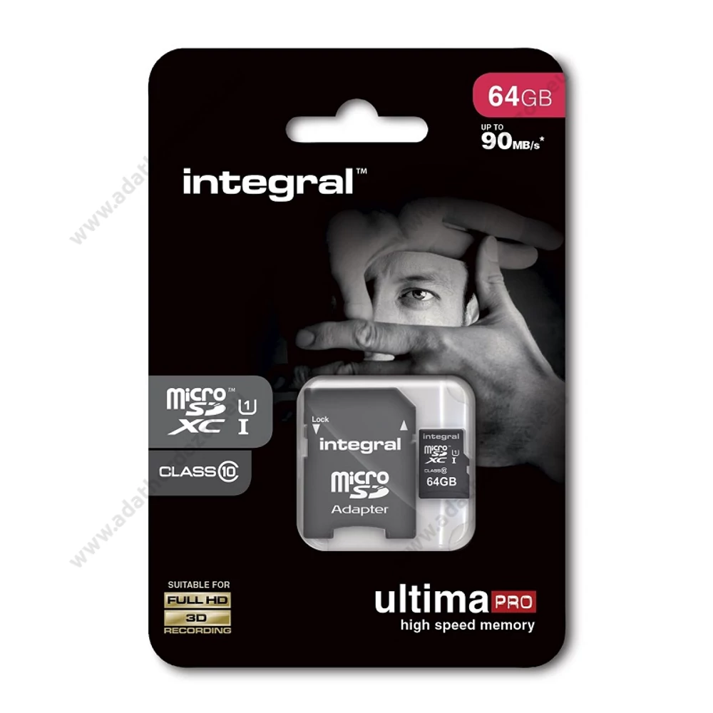 INTEGRAL ULTIMA PRO MICRO SDXC 64GB + ADAPTER CLASS 10 UHS-I U1 (90 MB/s OLVASÁSI SEBESSÉG)