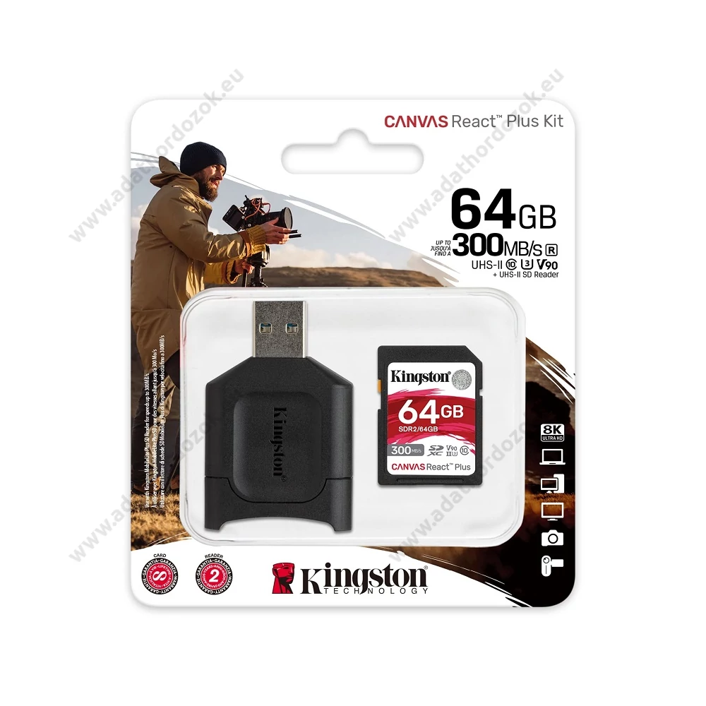KINGSTON CANVAS REACT PLUS KIT SDXC 64GB CLASS 10 UHS-II U3 V90 300/260 MB/s