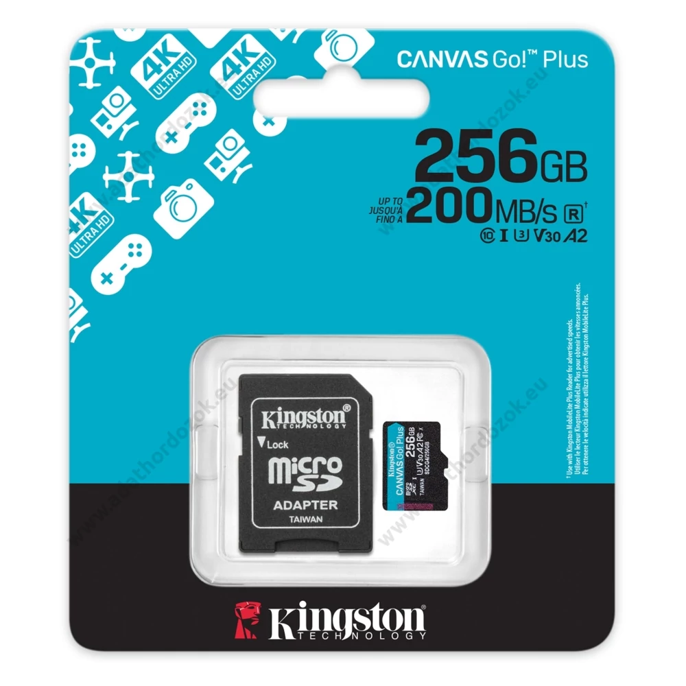 KINGSTON CANVAS GO PLUS MICRO SDXC 256GB + ADAPTER CLASS 10 UHS-I U3 A2 V30 200/160 MB/s