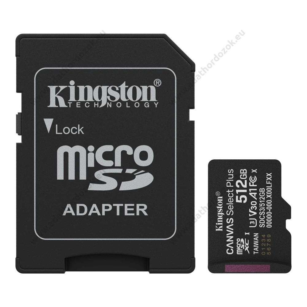 KINGSTON CANVAS SELECT PLUS MICRO SDXC 512GB + ADAPTER CLASS 10 UHS-I U3 A1 V30 (150/85 MB/s)