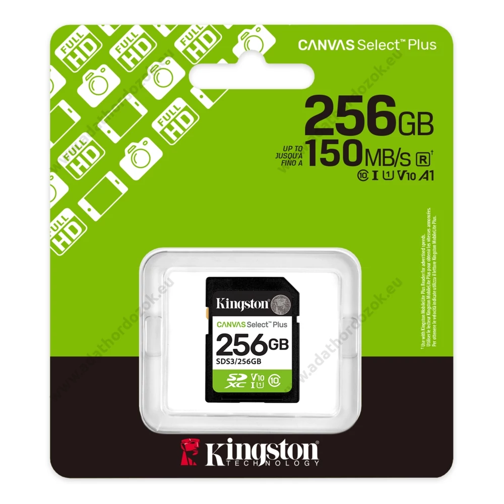 KINGSTON CANVAS SELECT PLUS SDXC 256GB CLASS 10 UHS-I U1 A1 V10 (150 MB/s OLVASÁSI SEBESSÉG)