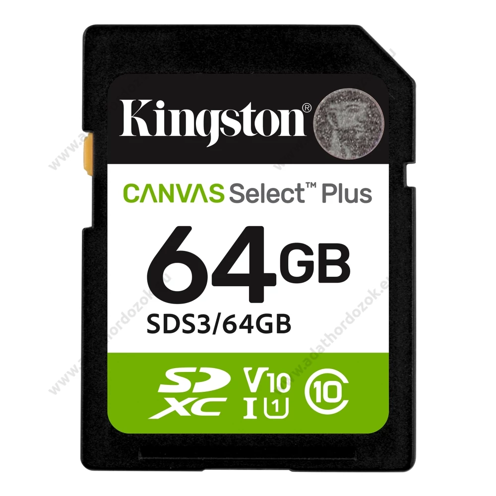 KINGSTON CANVAS SELECT PLUS SDXC 64GB CLASS 10 UHS-I U1 A1 V10 (100 MB/s OLVASÁSI SEBESSÉG)