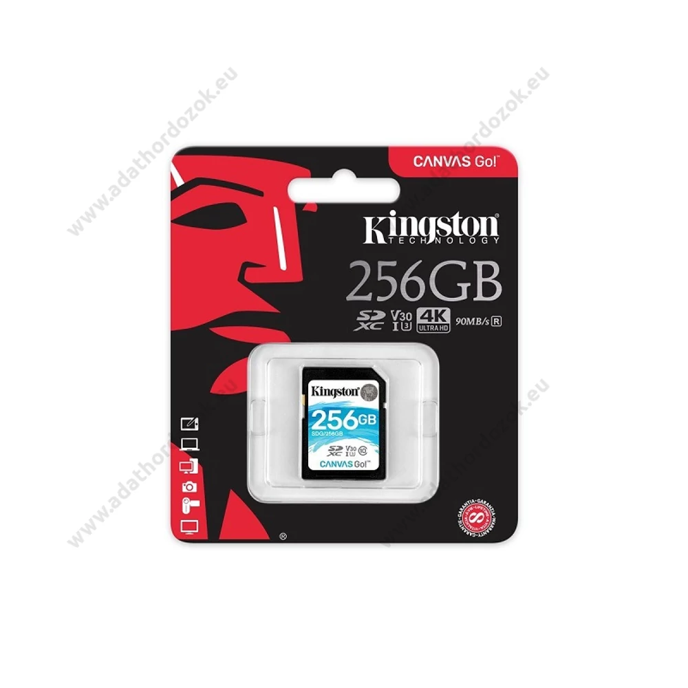 KINGSTON CANVAS GO SDXC 256GB CLASS 10 UHS-I U3 V30 (90 MB/s OLVASÁSI - 45 MB/s ÍRÁSI SEBESSÉG)