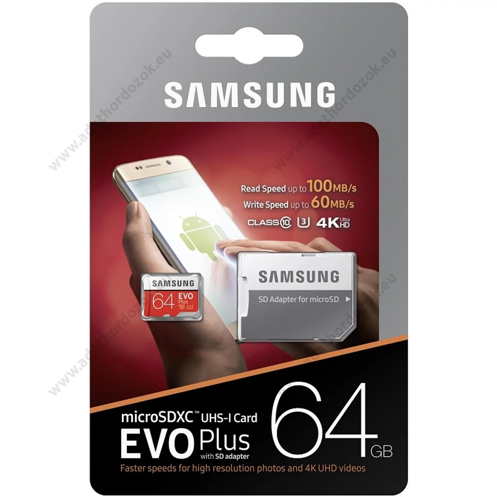 SAMSUNG MICRO SDXC 64GB + ADAPTER CLASS 10 UHS-I U3 EVO+ 100 MB/s OLVASÁSI SEBESSÉG