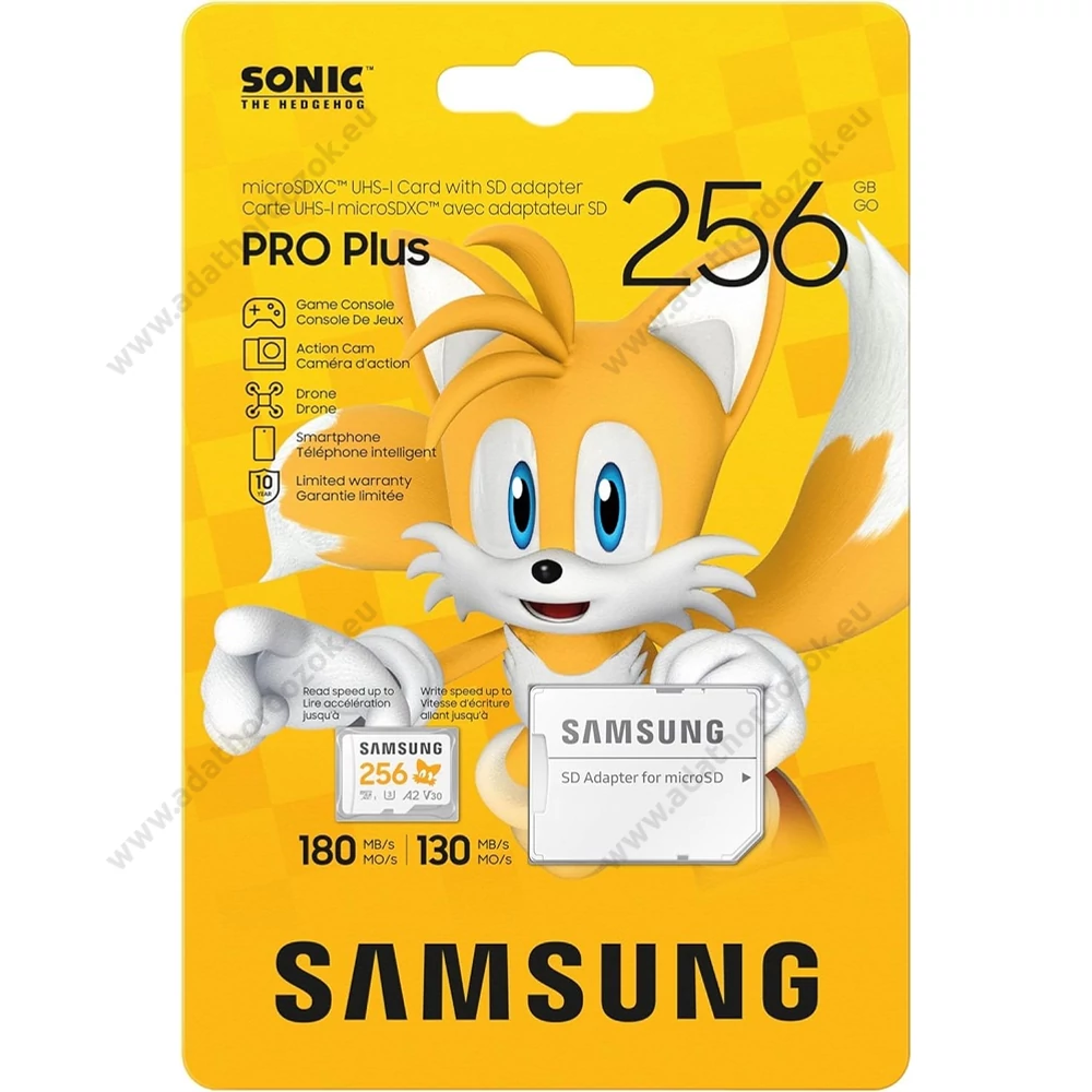 SAMSUNG PRO PLUS SONIC THE HEDGEHOG SERIES MICRO SDXC 256GB + ADAPTER CLASS 10 UHS-I U3 A2 V30 180/130 MB/s