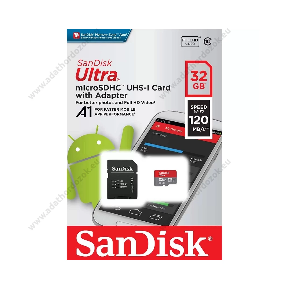SANDISK ULTRA MICRO SDHC 32GB + ADAPTER CLASS 10 UHS-I U1 A1 ANDROID 120 MB/s