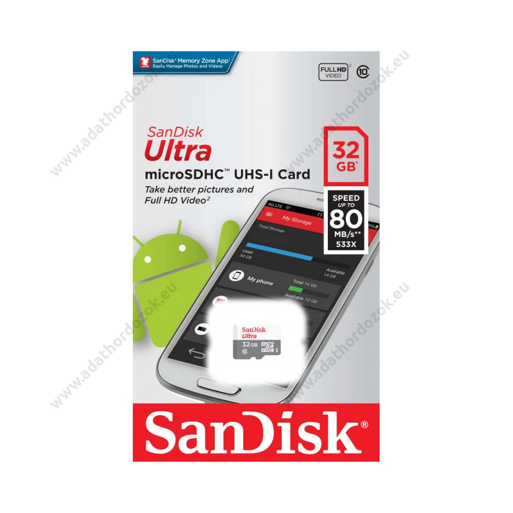 SANDISK ULTRA MICRO SDHC 32GB CLASS 10 UHS-I ANDROID 80 MB/s