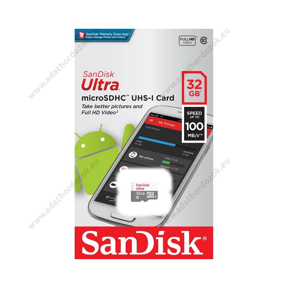 SANDISK ULTRA MICRO SDHC 32GB CLASS 10 UHS-I U1 ANDROID 100 MB/s OLVASÁSI SEBESSÉG