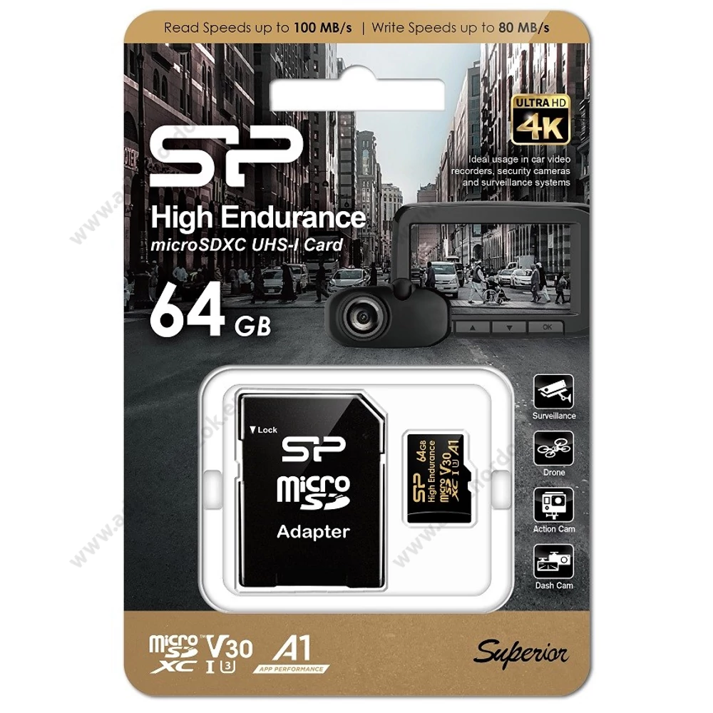 SILICON POWER HIGH ENDURANCE MICRO SDXC 64GB + ADAPTER CLASS 10 UHS-I U3 A1 V30 100/80 MB/s