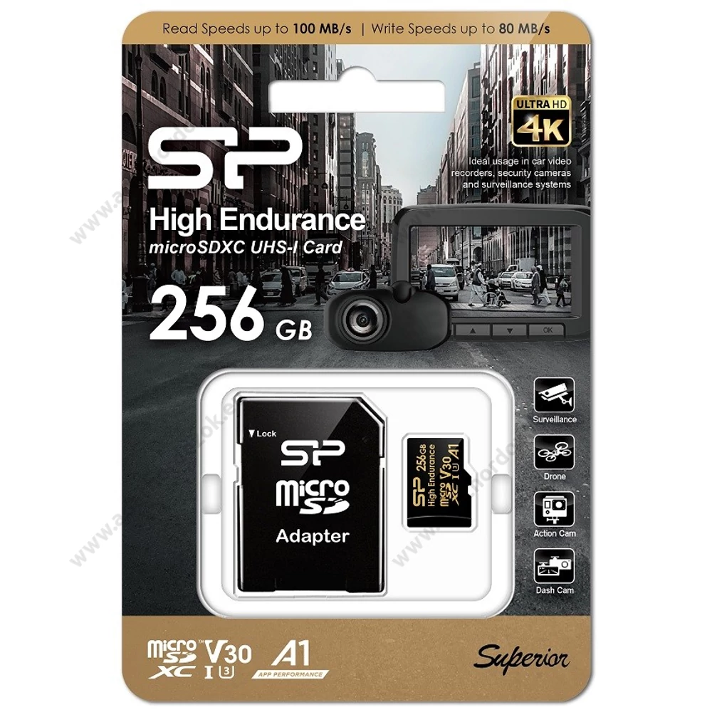 SILICON POWER HIGH ENDURANCE MICRO SDXC 256GB + ADAPTER CLASS 10 UHS-I U3 A1 V30 100/80 MB/s