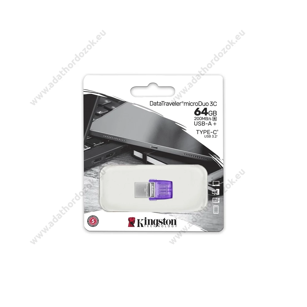 KINGSTON DATATRAVELER MICRODUO 3C USB 3.2/USB-C FÉMHÁZAS PENDRIVE 64GB (200 MB/s OLVASÁSI SEBESSÉG)
