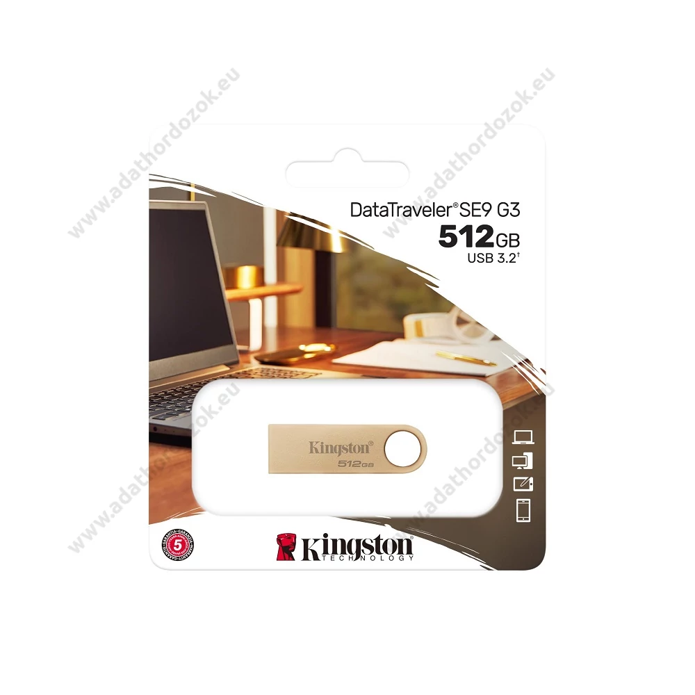 KINGSTON DATATRAVELER SE9 G3 USB 3.2 GEN 1 FÉMHÁZAS PENDRIVE 512GB (220/100 MB/s) ARANY