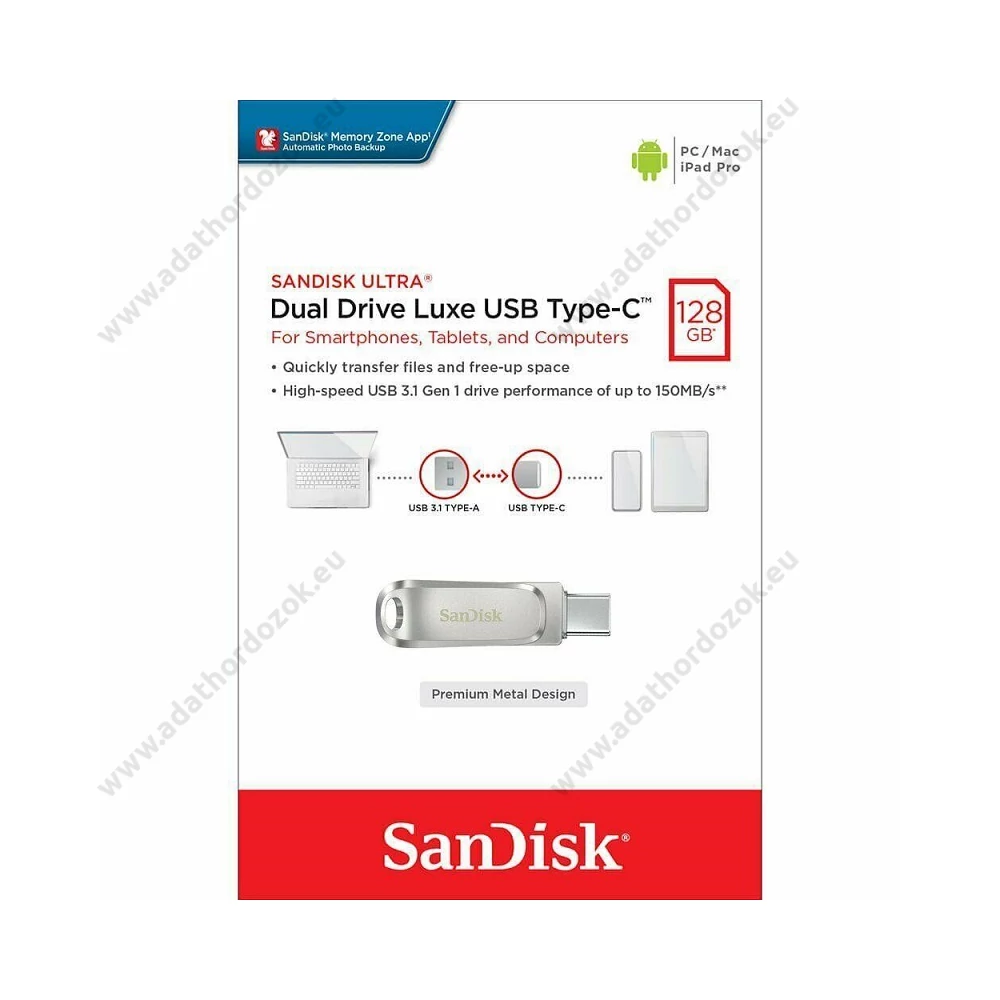 SANDISK ULTRA DUAL DRIVE LUXE USB 3.1/USB-C PENDRIVE 128GB (150 MB/s)