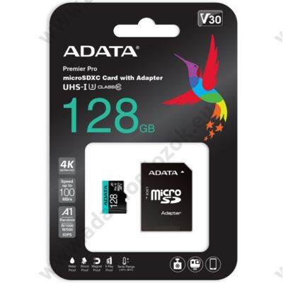 ADATA PREMIER PRO MICRO SDXC 128GB + ADAPTER CLASS 10 UHS-I U3 A1 V30 100/80 MB/s