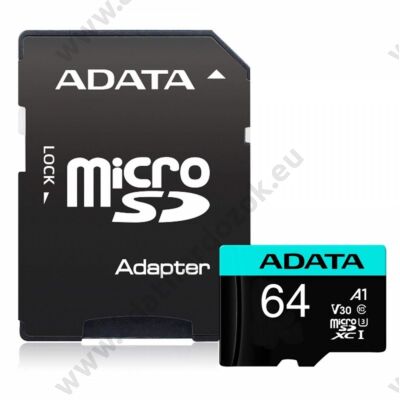 ADATA PREMIER PRO MICRO SDXC 64GB + ADAPTER CLASS 10 UHS-I U3 A1 V30 100/80 MB/s