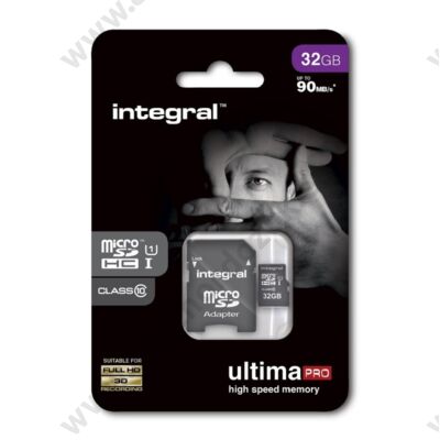 INTEGRAL ULTIMA PRO MICRO SDHC 32GB + ADAPTER CLASS 10 UHS-I U1 (90 MB/s OLVASÁSI SEBESSÉG)