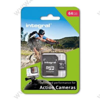 INTEGRAL ACTION CAMERA MICRO SDXC 64GB + ADAPTER CLASS 10 UHS-I U3 95/60 MB/s