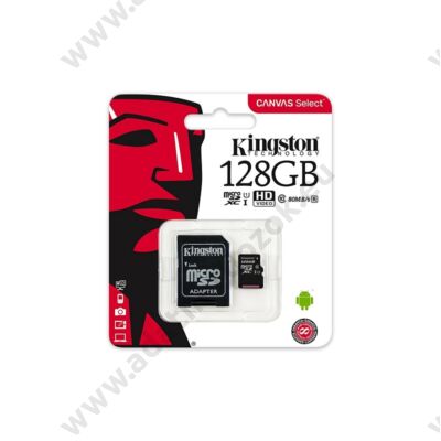 KINGSTON CANVAS SELECT MICRO SDXC 128GB + ADAPTER CLASS 10 UHS-I U1 (80 MB/s OLVASÁSI SEBESSÉG)