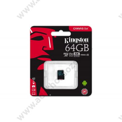 KINGSTON CANVAS GO MICRO SDXC 64GB CLASS 10 UHS-I U3 V30 (90 MB/s OLVASÁSI - 45 MB/s ÍRÁSI SEBESSÉG)
