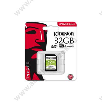 KINGSTON CANVAS SELECT SDHC 32GB CLASS 10 UHS-I U1 (80 MB/s OLVASÁSI - 10 MB/s ÍRÁSI SEBESSÉG)