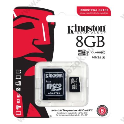 KINGSTON MICRO SDHC 8GB + ADAPTER UHS-I CLASS 10 INDUSTRIAL TEMPERATURE