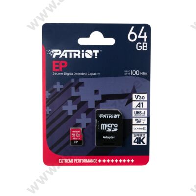 PATRIOT EP MICRO SDXC 64GB + ADAPTER CLASS 10 UHS-I U3 A1 V30 100/80 MB/s
