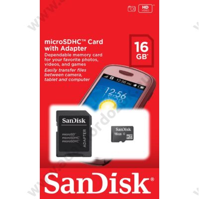 SANDISK MICRO SDHC 16GB + ADAPTER CLASS 4